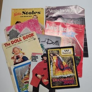 9 Vintage Knitting Crochet Pattern‎ Books Pot Holders Doilies Bedspreads Doll